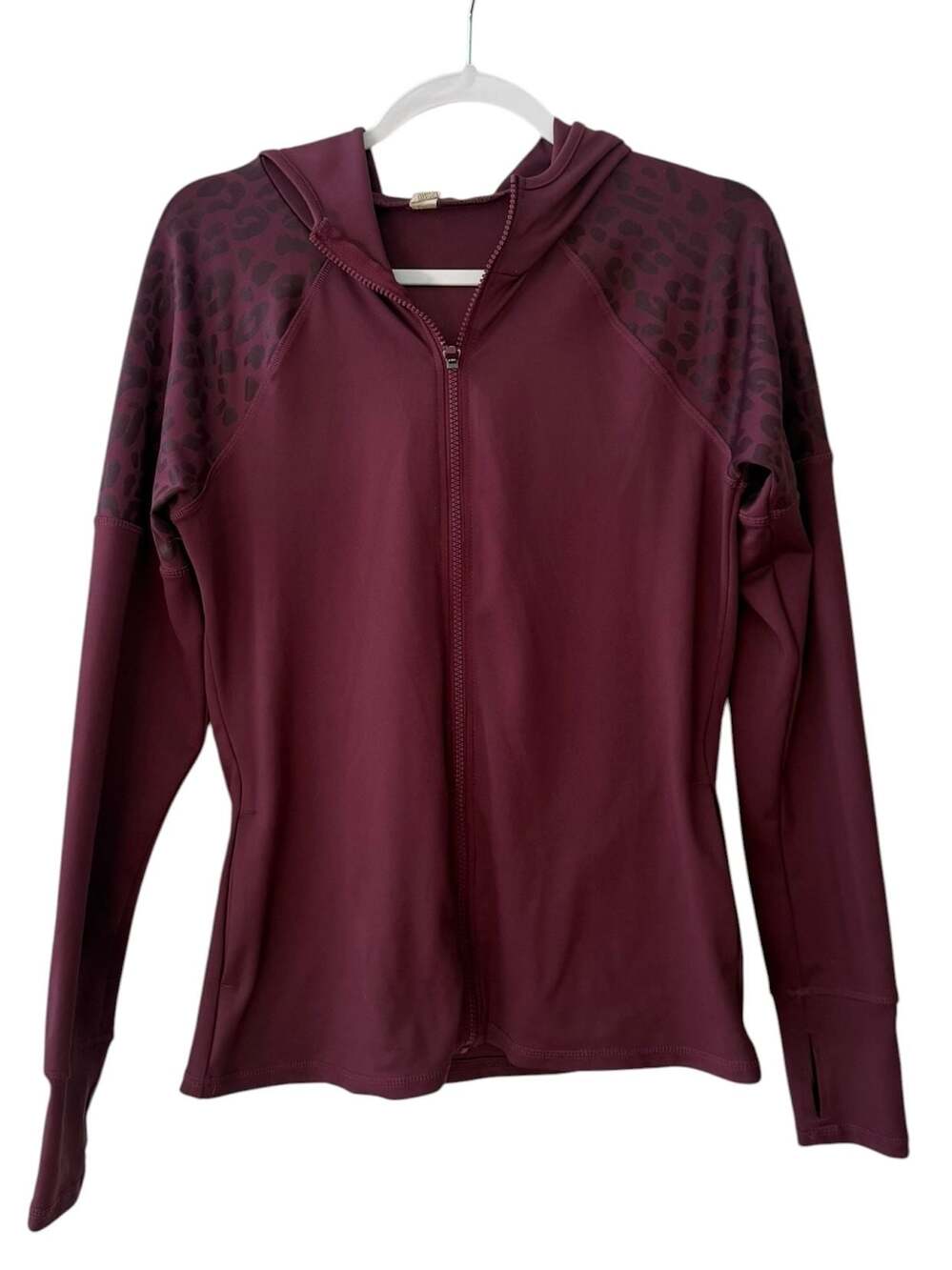 Nova Sport Women's Full Zip Hooded Athletic Jacket Burgundy Leopard Print